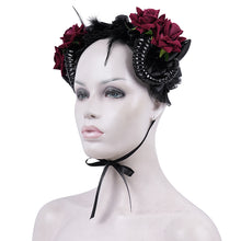 Load image into Gallery viewer, AS196 Black and red gothic party cosplay Devil Rose Horn Hairpin Headband
