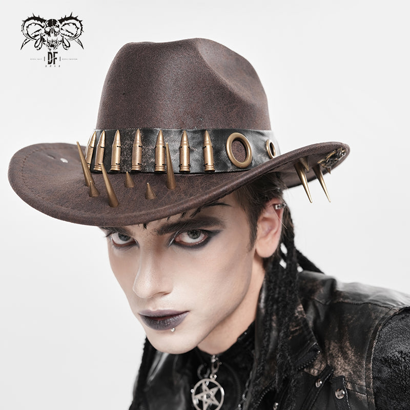 AS266A Punk brown cowboy hat with spiked brim