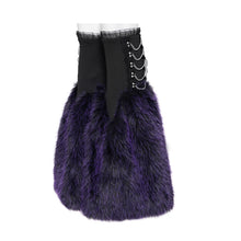 Load image into Gallery viewer, AS308 Black and purple fox fur mid-length plush leg warmers
