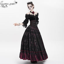 Load image into Gallery viewer, ESKT07002 Wine Gothic 3D velvet flower pattern skirt with corset
