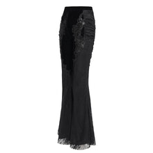 Load image into Gallery viewer, EPT01901 Black Sexy Women Gothic velvet and lace flared trousers
