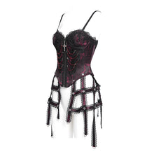 Load image into Gallery viewer, ECST00802 red Gothic fringed iris one-piece bustle corset for women
