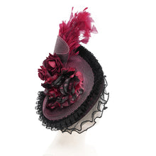 Load image into Gallery viewer, EAS02402 black and red Half-rimmed feather flower headband straw hat
