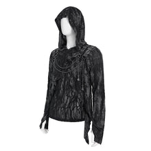 Load image into Gallery viewer, TT318 Black and Grey Two-Tone Distressed Striped Long-Sleeve Hoodie T-Shirt
