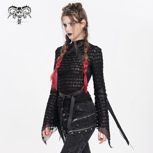 Load image into Gallery viewer, TT295 Punk double-layer mesh turtleneck T-shirt
