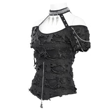 Load image into Gallery viewer, TT291 Ripped knitted halterneck off-shoulder punk T-shirt
