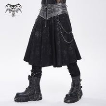 Load image into Gallery viewer, SKT261 Gold-Stamped Twill and Faux Leather Pleated Punk Skirt
