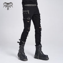Load image into Gallery viewer, PT040 daily life wear men metallic punk broken holes trousers with loops

