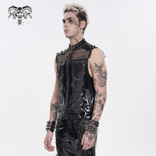 Load image into Gallery viewer, WT105 Punk Tree-Patterned Mesh &amp; Patent Leather Vest
