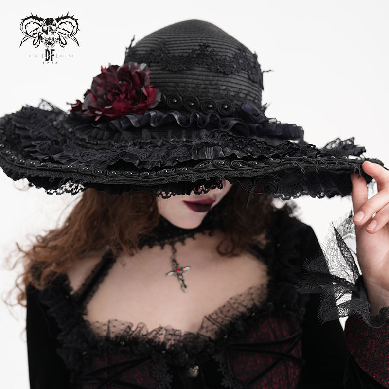 AS198 women gothic Feather rose wide brim big lace straw hat