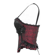 Load image into Gallery viewer, CST00802 Sexy Women Gothic Lace Up Rose Jacquard Pleated Suspender Corset
