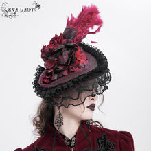 Load image into Gallery viewer, EAS02402 black and red Half-rimmed feather flower headband straw hat
