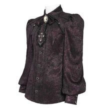 Load image into Gallery viewer, SHT15402 Wine Gothic Long-Sleeve Pleated Shirt with Bat-Wing Shoulder Flaps
