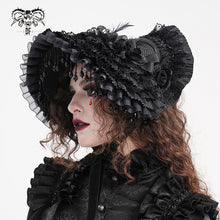 Load image into Gallery viewer, AS195 gothic black Lolita lace Big flower tassel half hat
