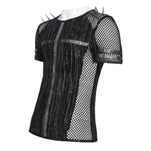 Load image into Gallery viewer, TT315 Punk Stretch Tie-Dyed Knit T-Shirt with Large Diamond Mesh Paneling
