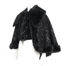 Load image into Gallery viewer, CA054 Cashew jacquard striped fur collar cape
