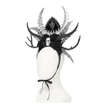 Load image into Gallery viewer, AS305 Halloween Antler and Antelope Horn Headband with Rose and Crescent Moon Accents
