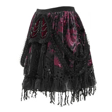 Load image into Gallery viewer, SKT25102 Red Heart-Patterned Corduroy &amp; Velvet Patchwork Gothic Mini Skirt
