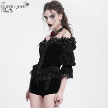 Load image into Gallery viewer, ETT04001 Black Off-shoulder three-quarter sleeve Gothic T-shirt&nbsp;
