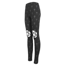 Load image into Gallery viewer, PT234 Knee star-shaped hollow out cross printing knitted trousers for women
