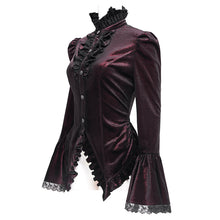 Load image into Gallery viewer, SHT14102 wine Women Glossy Velvet Swallowtail blouse
