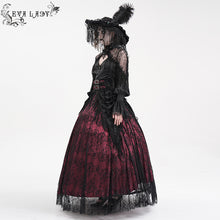 Load image into Gallery viewer, ESKT05002 Black and red Women High Waist Rose Embossed Velvet Tasseled Skirt
