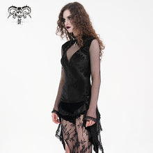 Load image into Gallery viewer, TT278 Gothic flocked floral diamond mesh long-sleeved T-shirt
