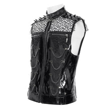 Load image into Gallery viewer, WT105 Punk Tree-Patterned Mesh &amp; Patent Leather Vest
