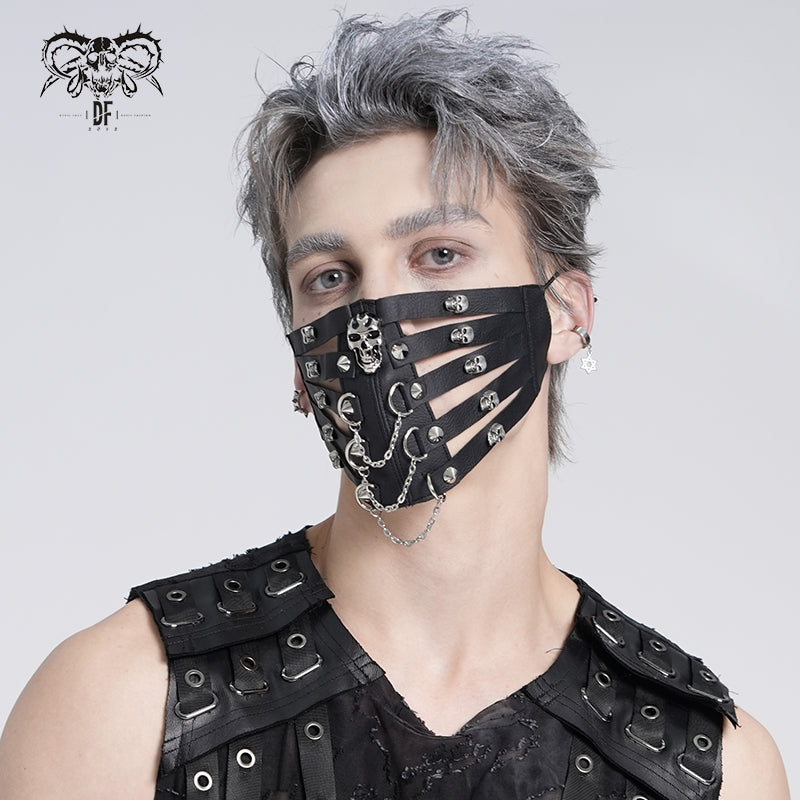 MK005 Black metallic skull hollow out punk mask for women and men
