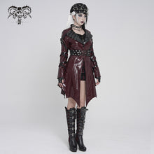 Load image into Gallery viewer, CT27602 Red Punk-Style Mid-Length Coat with Glossy Finish and Multiple Straps
