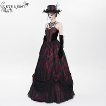 Load image into Gallery viewer, ESKT062 Burgundy rose jacquard fabric dress
