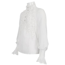 Load image into Gallery viewer, SHT10402 White Chiffon pleated Lace Stand Collar Men&#39;s Shirt
