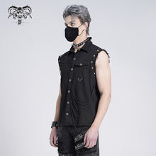Load image into Gallery viewer, SHT007 club punk rock unedged sleeveless black men faded shirts with pocket

