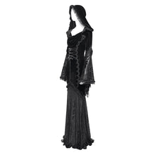 Load image into Gallery viewer, SKT24001 Black Long Trumpet Sleeve Gothic Fishtail Hooded Dress
