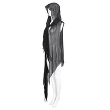 Load image into Gallery viewer, CA006 punk asymmetrical women broken holes black hooded cape
