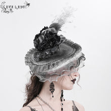 Load image into Gallery viewer, EAS02401 Grey and White Half-rimmed feather flower headband straw hat
