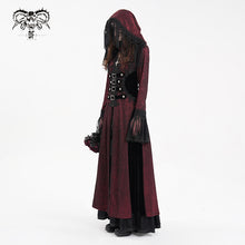 Load image into Gallery viewer, CT24702 Red Women Gothic long hooded long sleeve lace coat
