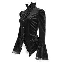 Load image into Gallery viewer, SHT14101 Black Women Glossy Velvet Swallowtail Shirts
