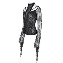 Load image into Gallery viewer, ETT037 Flocked knitted off-shoulder halter neck long-sleeved short T-shirt
