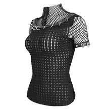 Load image into Gallery viewer, TT265 Punk big diamond mesh striped embossed knitted women&#39;s T-shirt
