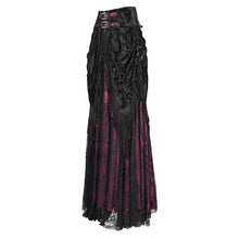 Load image into Gallery viewer, ESKT05002 Black and red Women High Waist Rose Embossed Velvet Tasseled Skirt

