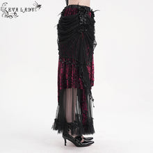 Load image into Gallery viewer, ESKT051 Women Burnt Out Velvet and Diamond Flower Mesh Gothic Skirt

