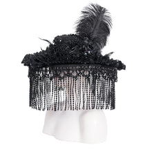 Load image into Gallery viewer, EAS019 Long and short tassel black big round widow hat
