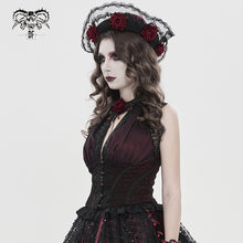 Load image into Gallery viewer, SHT161 Gothic V-Neck Backless Cropped T-Shirt with Eyelash Lace Shoulders
