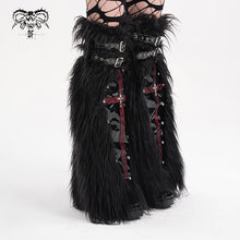Load image into Gallery viewer, AS191 Punk black coffin fur women leg warmers with loops
