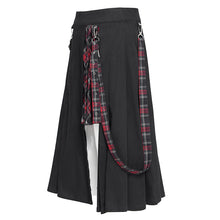 Load image into Gallery viewer, SKT082 daily life young girls fake 2 pieces black and red Scottish plaid overskirt with adjust loops
