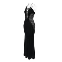 Load image into Gallery viewer, SKT25301 Black Gothic Velvet Strappy Dress with Side Seam Pleats

