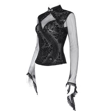 Load image into Gallery viewer, TT278 Gothic flocked floral diamond mesh long-sleeved T-shirt
