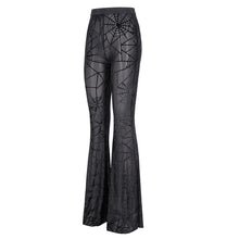 Load image into Gallery viewer, PT253 black women flocked spider web mesh flared trousers
