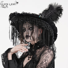 Load image into Gallery viewer, EAS019 Long and short tassel black big round widow hat
